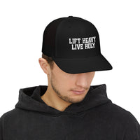 Load image into Gallery viewer, Lift Heavy Live Holy Trucker Hat
