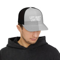 Load image into Gallery viewer, Lift Heavy Live Holy Trucker Hat