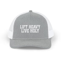 Load image into Gallery viewer, Lift Heavy Live Holy Trucker Hat