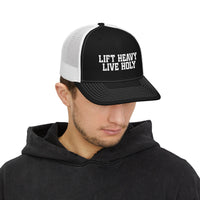 Load image into Gallery viewer, Lift Heavy Live Holy Trucker Hat