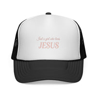 Load image into Gallery viewer, Jesus Love Trucker Cap | Faith-Based Hat for Women | Stylish Christian Cap | Perfect Gift for Easter &amp; Everyday Wear