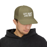 Load image into Gallery viewer, Lift Heavy Live Holy Trucker Hat