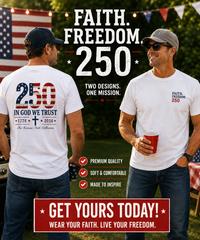 Load image into Gallery viewer, Faith. Freedom. 250. T-Shirt — Minimal Patriotic Chest Logo Tee