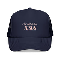 Load image into Gallery viewer, Jesus Love Trucker Cap | Faith-Based Hat for Women | Stylish Christian Cap | Perfect Gift for Easter &amp; Everyday Wear
