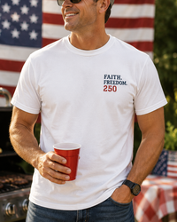 Load image into Gallery viewer, Faith. Freedom. 250. T-Shirt — Minimal Patriotic Chest Logo Tee