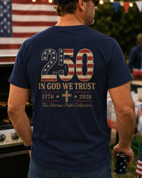 Load image into Gallery viewer, Faith. Freedom. 250. T-Shirt — Minimal Patriotic Chest Logo Tee